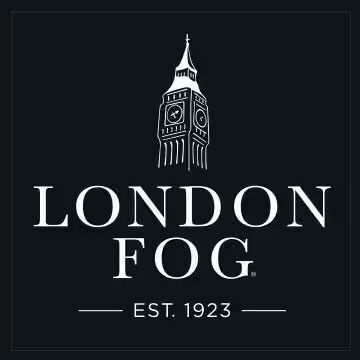 Logo of London Fog featuring a stylized image of Big Ben and the text 'LONDON FOG EST. 1923' on a dark background.